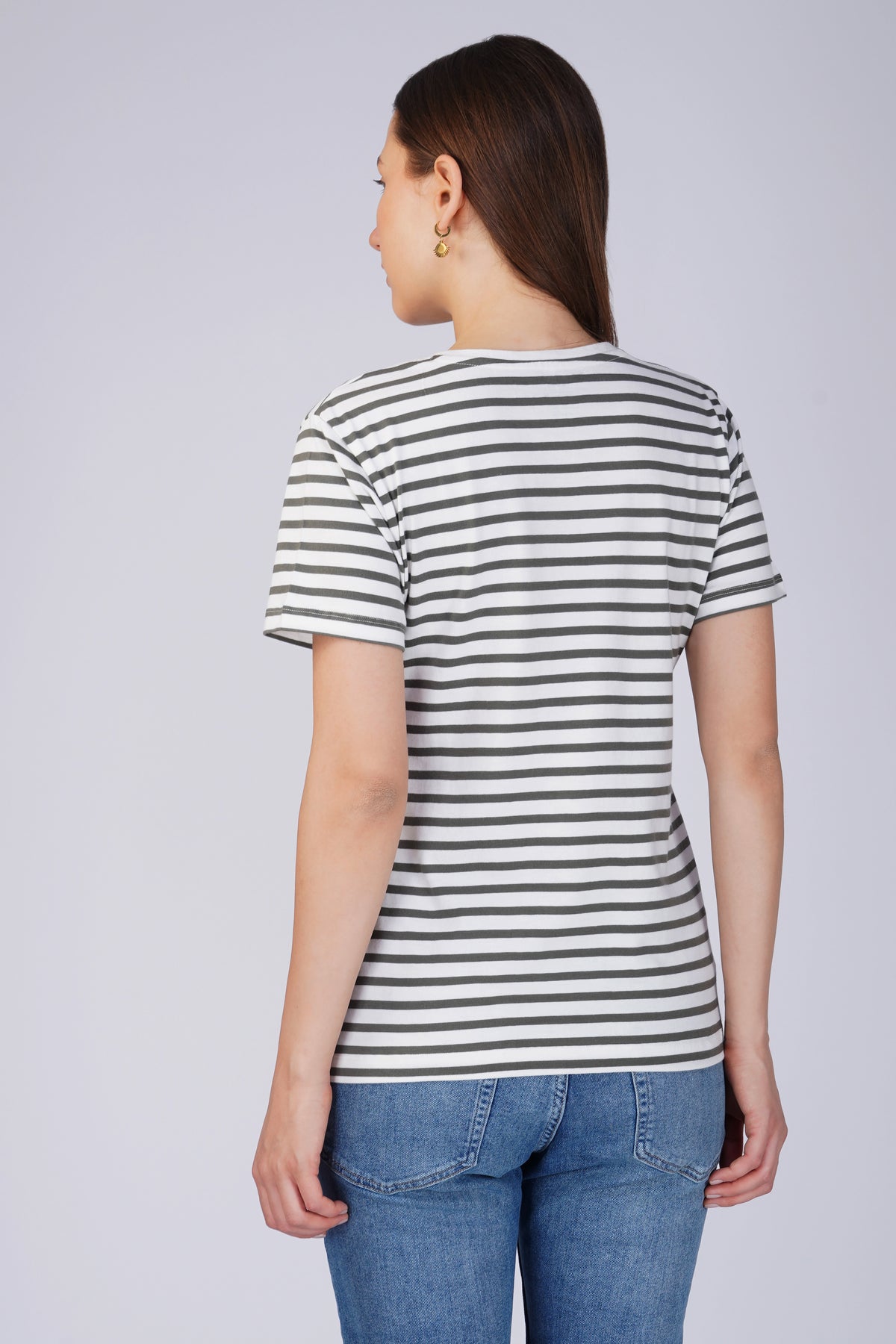 STRIPE COTTON T-SHIRT - WHITE & OLIVE