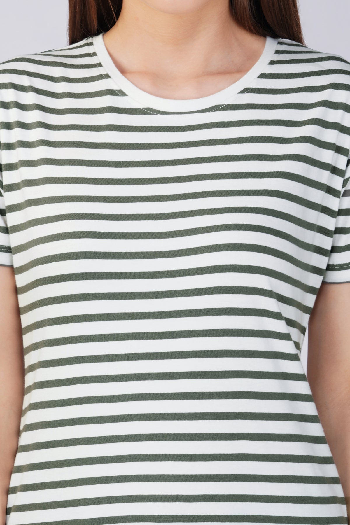 STRIPE COTTON T-SHIRT - WHITE & OLIVE