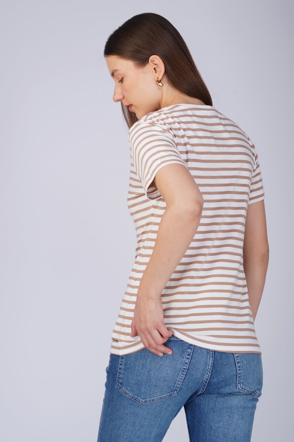 STRIPE COTTON T-SHIRT - WHITE & BRUSH