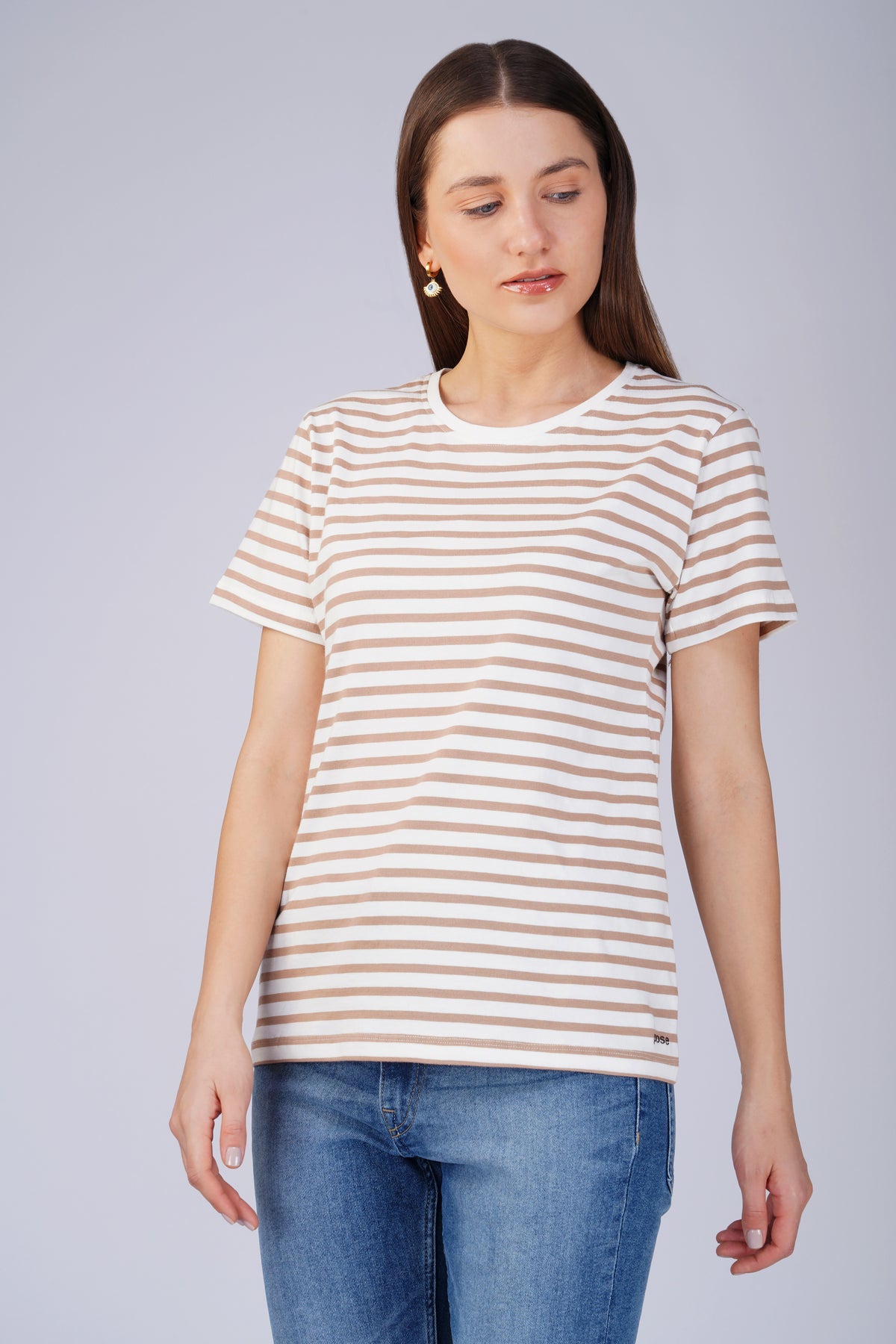 STRIPE COTTON T-SHIRT - WHITE & BRUSH