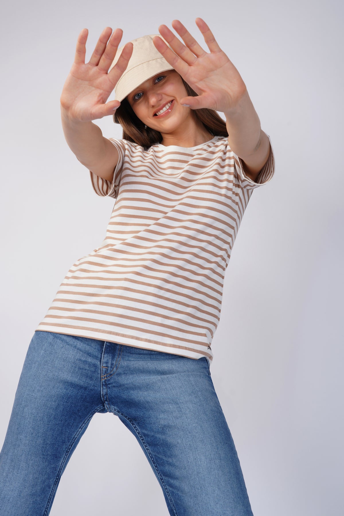 STRIPE COTTON T-SHIRT - WHITE & BRUSH