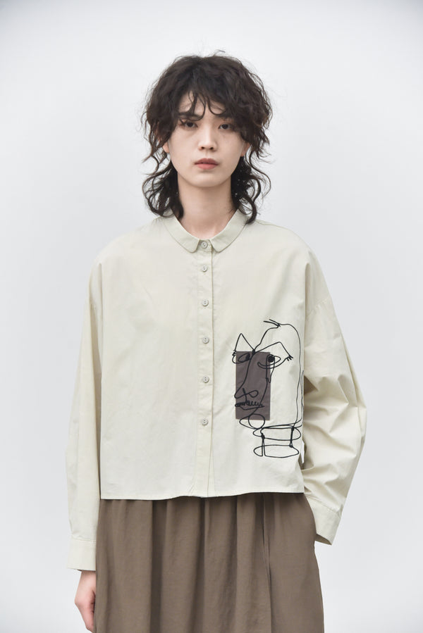 Cropped Length Cotton Shirt Creature