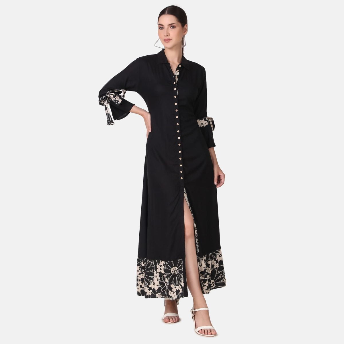 LONG FULL LENGTH COLLAR NECK SOFT VISCOSE KURTI - Black