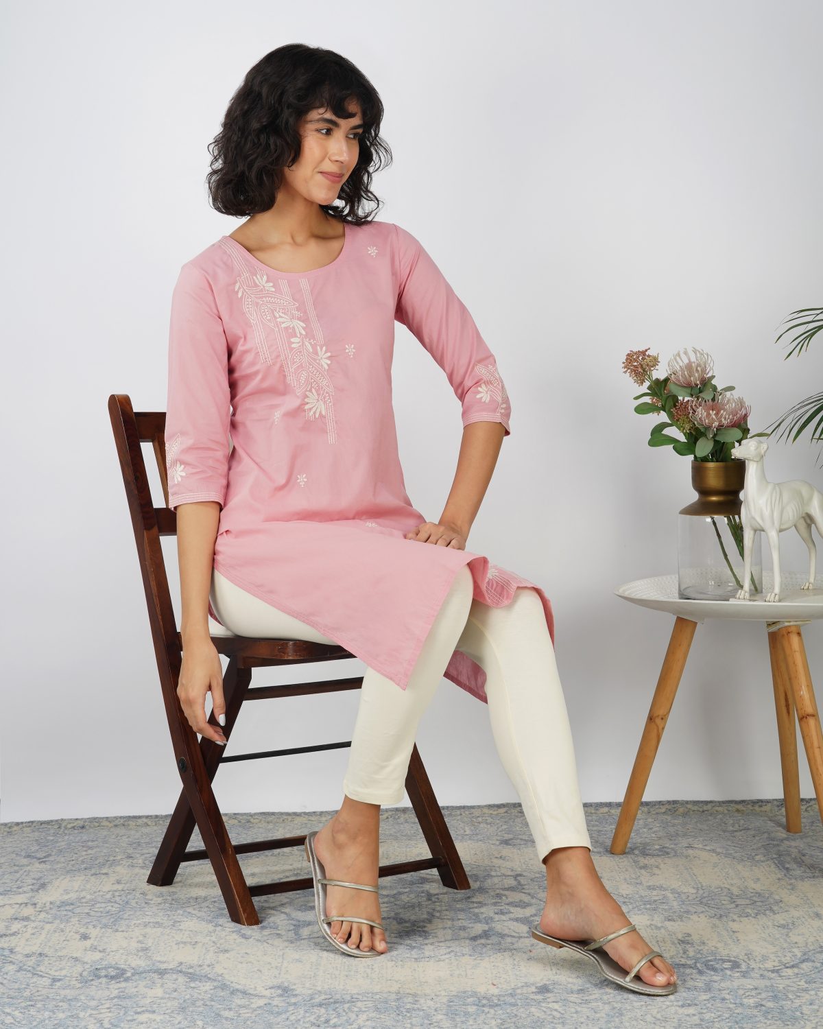 PYRAMID EMBROIDERED SOFT PINK COTTON KURTA