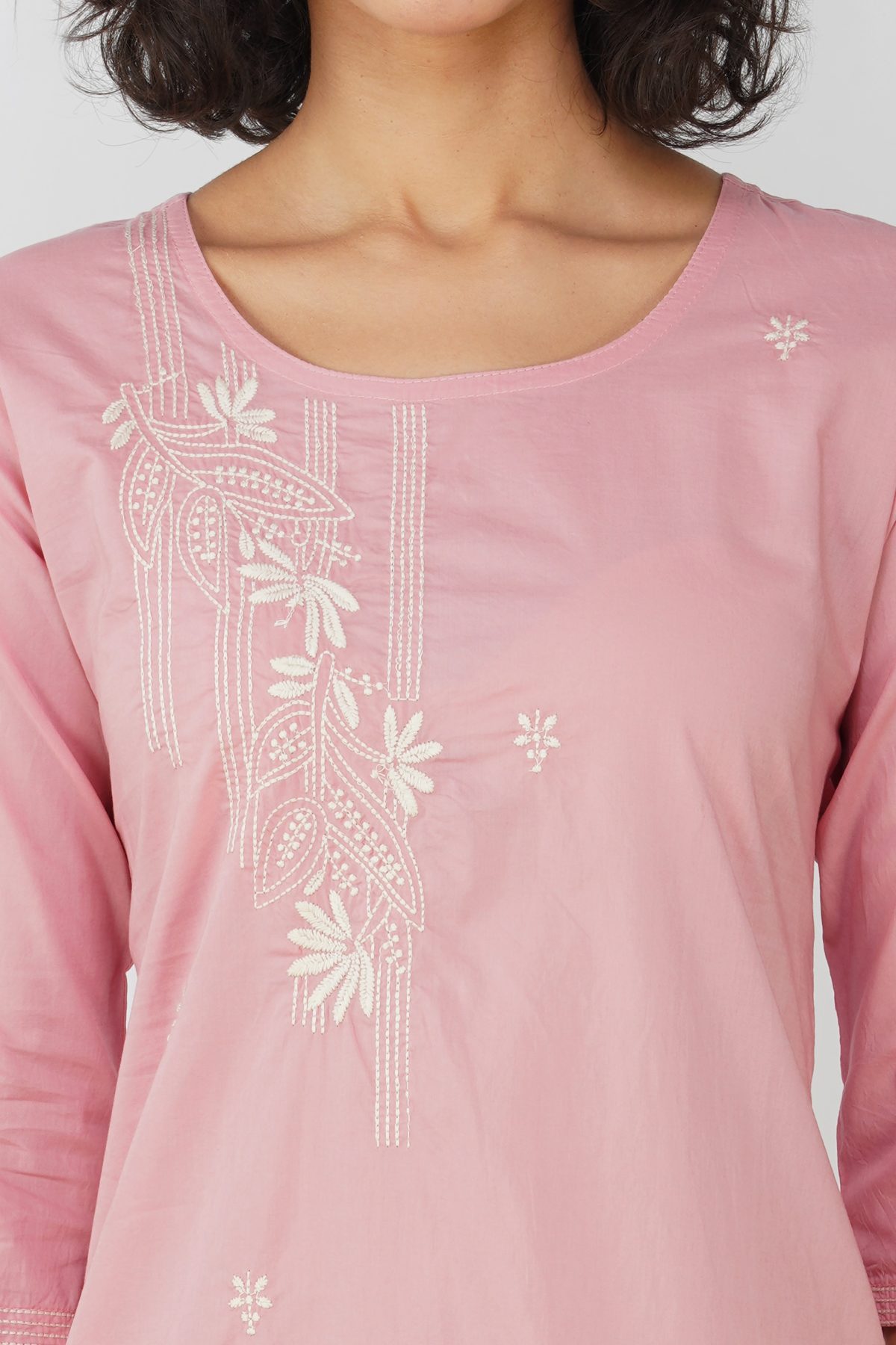 PYRAMID EMBROIDERED SOFT PINK COTTON KURTA