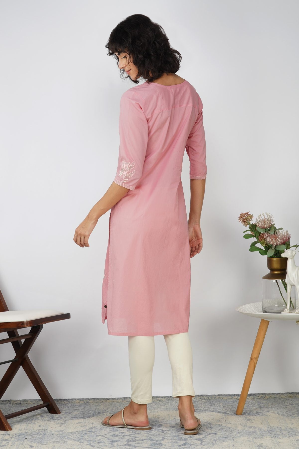 PYRAMID EMBROIDERED SOFT PINK COTTON KURTA