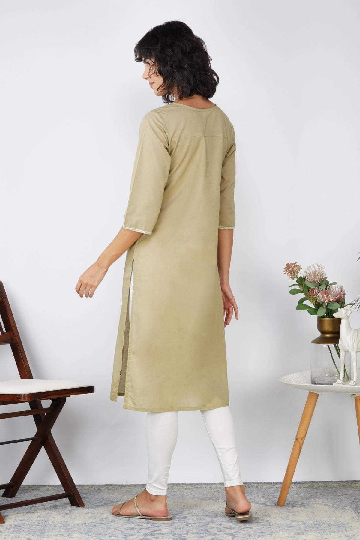 HERITAGE EMBROIDERED MOSSTONE COTTON KURTA