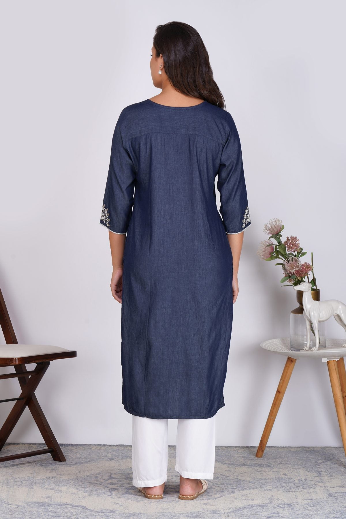 ECLIPSE EMBROIDERED DENIM STRAIGHT KURTA