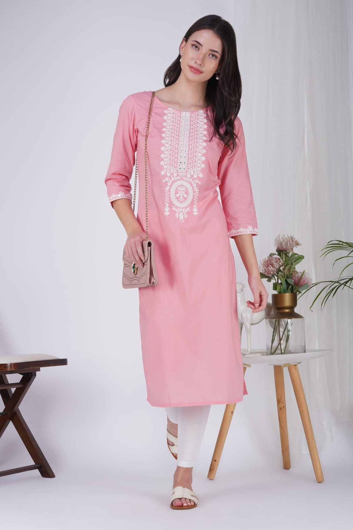 MODISH EMBROIDERED LITE DENIM STRAIGHT KURTA