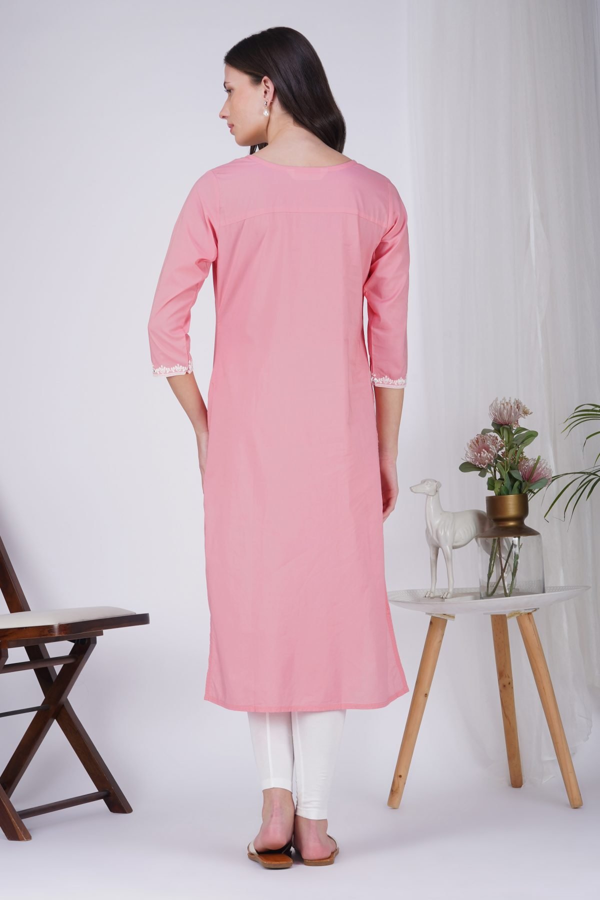 MODISH EMBROIDERED LITE DENIM STRAIGHT KURTA