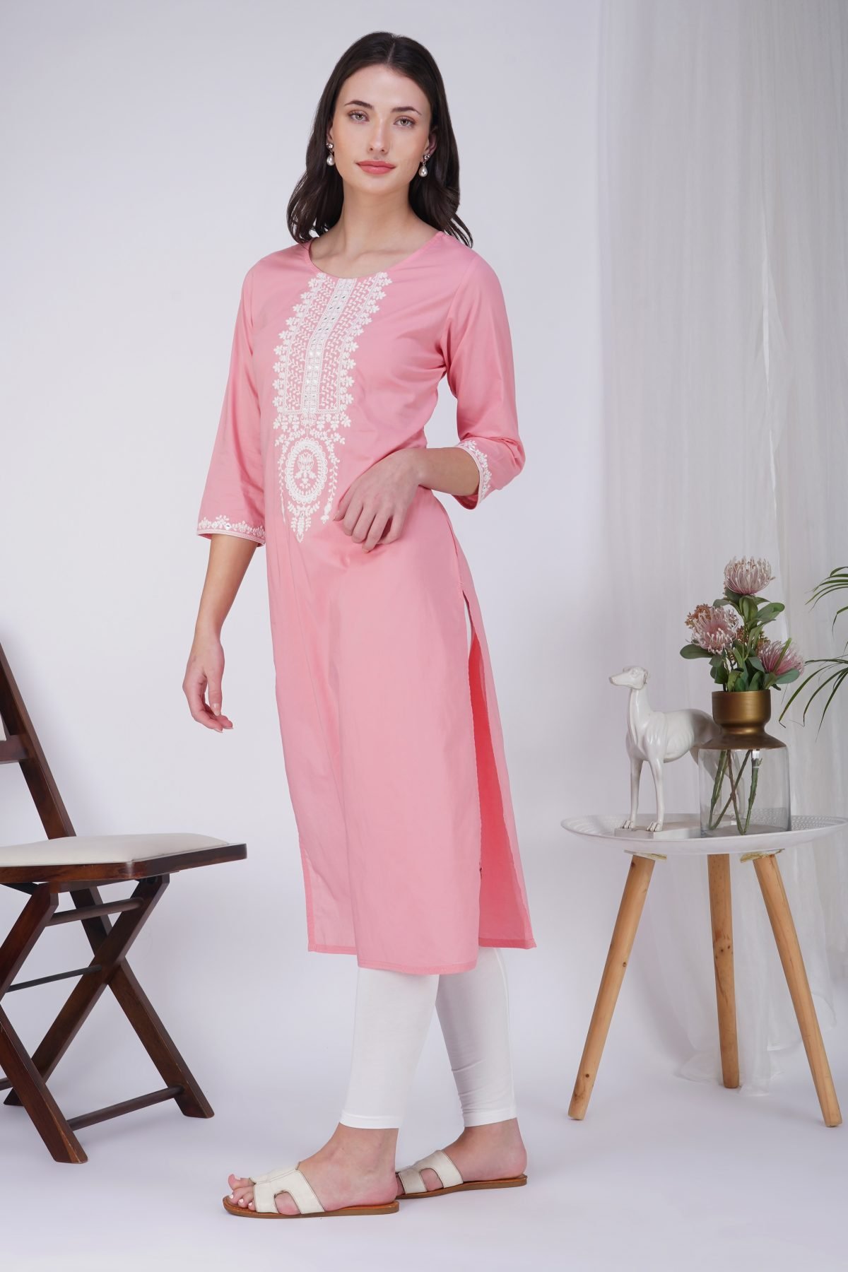 MODISH EMBROIDERED LITE DENIM STRAIGHT KURTA