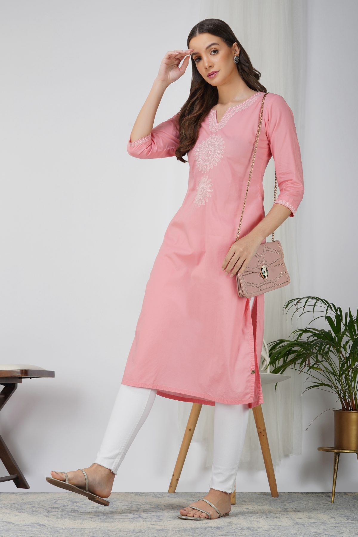 SPESICAL EMBROIDRED SOFT PINK COTTON KURTA