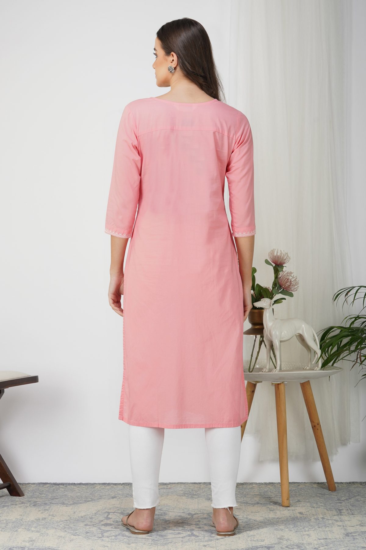 SPESICAL EMBROIDRED SOFT PINK COTTON KURTA