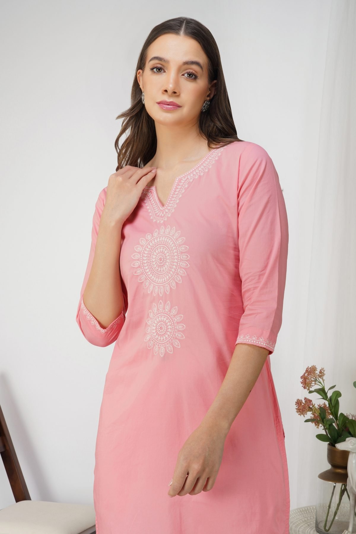 SPESICAL EMBROIDRED SOFT PINK COTTON KURTA