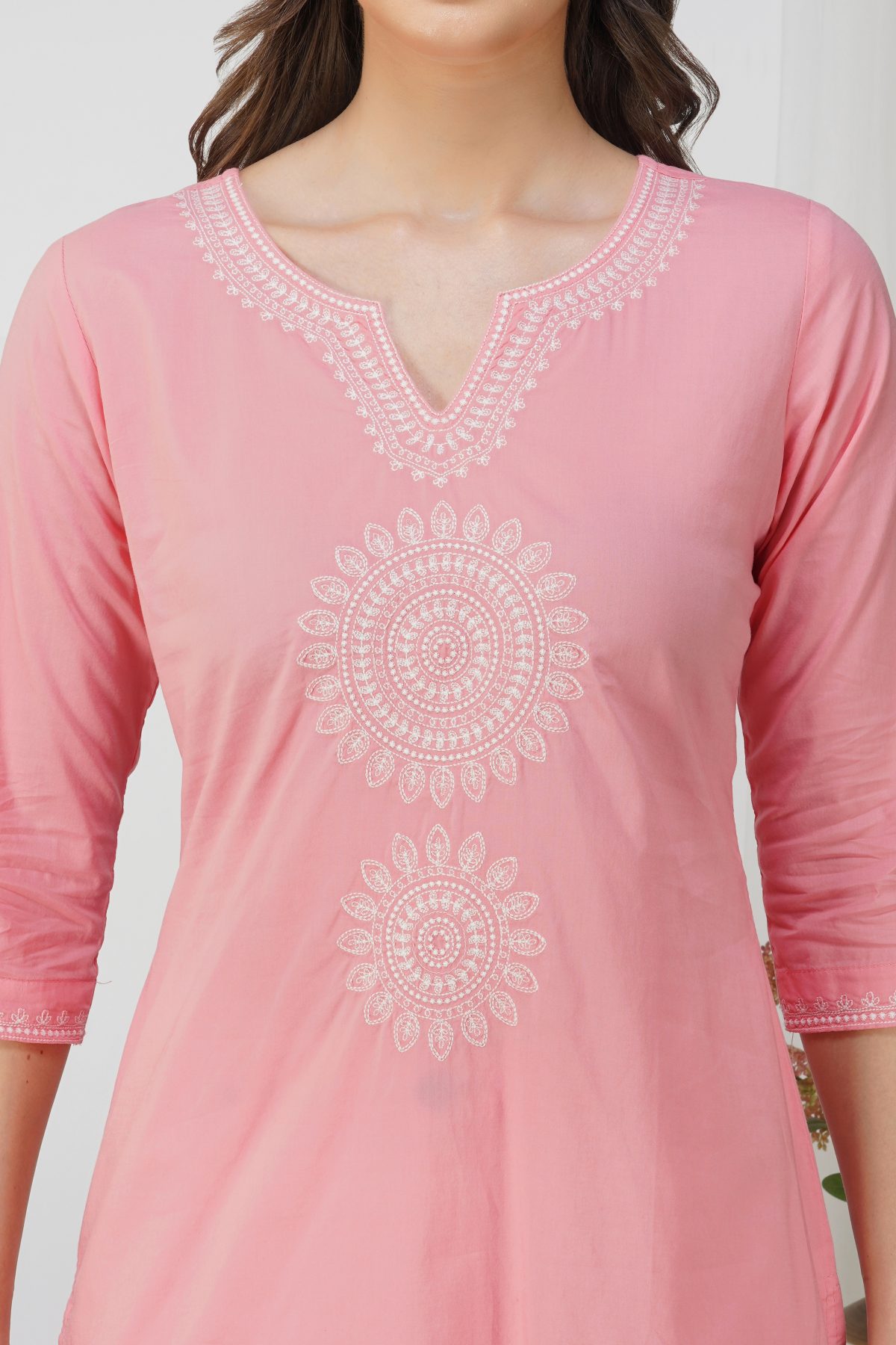 SPESICAL EMBROIDRED SOFT PINK COTTON KURTA